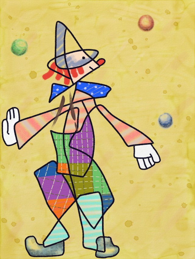 Clown Juggling Balls in Paul Klee Style painted in ArtRage